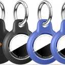 [4 Pack] Upgrade for Airtag Holder Case with Keychain, Waterproof Anti-Scratch & Shock GPS Cover, Accessories for GPS Item Tracker Cases for Backpacks, Luggages, Black/Blue