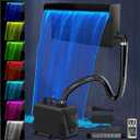 AquaMiracle Pond Waterfall Kit with LED Lights, All-in-1 Stainless Steel Spillway with 800GPH Water Pump, Outdoor Waterfall Fountain for Garden, Backyard & Pool Decor (18inch)