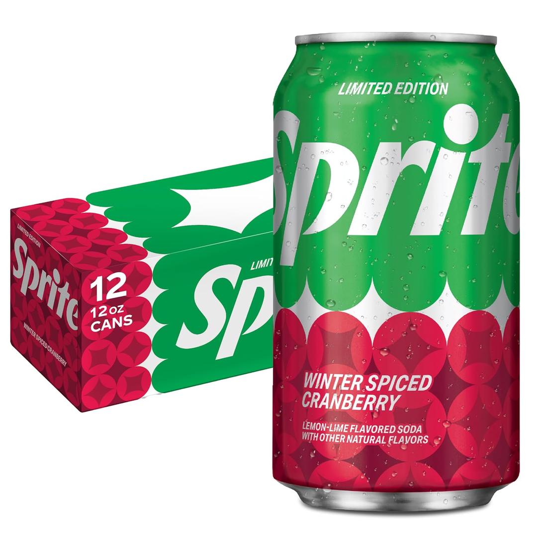 Sprite Winter Spiced Cranberry, Lemon-Lime and Cranberry Flavored Soda Pop Soft Drink, 12 fl oz, 12 Pack BBD 06/15/2026