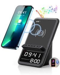 AFK Wireless Charging Station with Bluetooth Speaker and Alarm Clock,Wireless Charger Compatible with iPhone,Android Phones(Black)