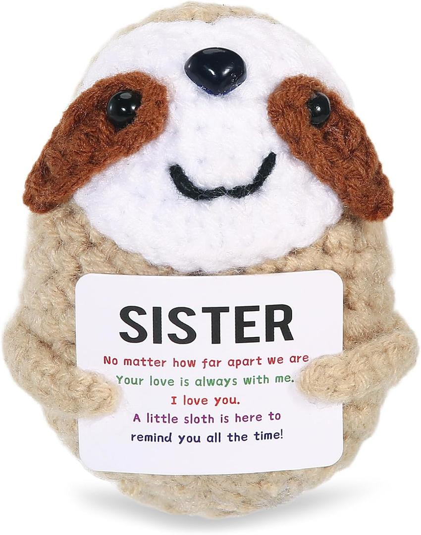 2 x Sisters Gifts from Sister Emotional Support Crochet Sloth for Sister Anniversary Birthday Christmas Easter Graduation Gift and Christmas Stocking Easter Basket Stuffer