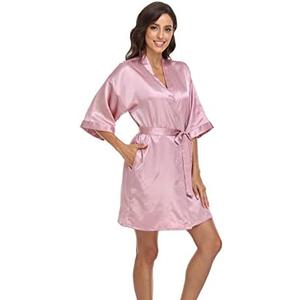 Women's Satin Kimono Robes Bridesmaid Wedding Robes Silky Bathrobes Summer Loungewear S