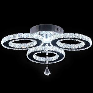 LED Crystal Ceiling Light 13x3.5 Inches 3 Rings Crystal Chandelier Flush Mount Lighting Fixture for Bedroom Hobby Living Room (Cool White)