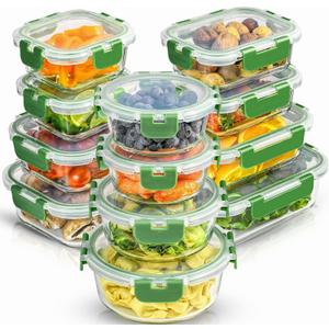 JoyJolt 24pc Borosilicate Glass Storage Containers with Lids | 12 Airtight/Freezer Safe Food Storage Containers for Pantry and Kitchen | Meal Prep Container for Lunch | Glass Tupperware Set