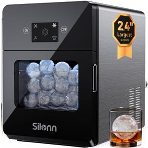 Silonn 2.4″ Sphere Ice Maker Countertop, Clear Ice Ball Maker Machine with Crystal Sphere & Rapid Sphere Technology, 3 pcs in 40 Mins, 100 pcs/Day, Self-Cleaning Ice Maker Ideal for Whiskey,Rock Black, Sphere Ice-100 pcs/Day 