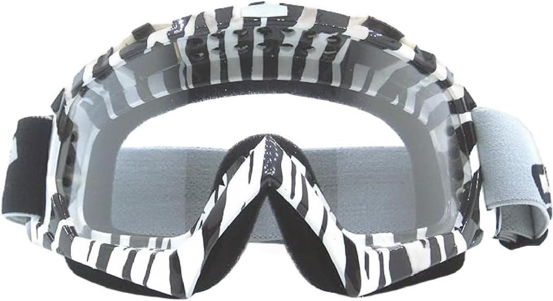 CRG Sports Motorcycle Goggle ATV Dirt Bike Off Road Racing Motocross Goggles for Men, Women, Adults (Transparent Lens White/Black Frame)