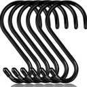 DINGEE 6 Inch Heavy Duty S Hooks, Large S Hook for Hanging Plants, Vinyl Coated S Hook 6 Pack Sturdy Non Slip Black S Hooks for Hanging Closet,Bird Feeders,Kitchen,Large Object,Garden Tools
