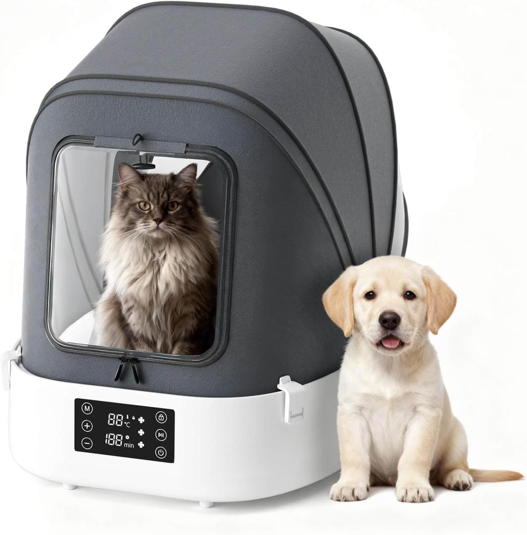 Updated Automatic Pet Dryer Box with 86CFM Dual Fans, 60L Foldable Design, 360 Quiet Airflow, Temperature/Time Control Grooming Hair Blower for Dogs, Cats & Puppies