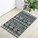 Kitchen Rugs Non Slip Washable Rugs for Entryway, Boho Black White 30*96 inchEntry Rug Ultra-Thin Moroccan Print Bathroom Mat with Rubber Backing, Farmhouse Small Rug for Indoor Entrance