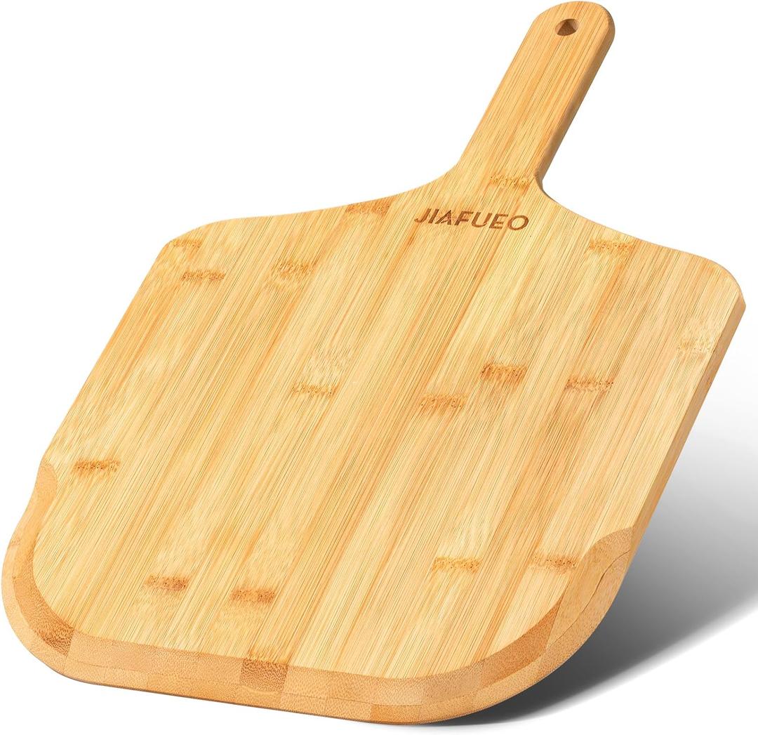 Pizza Peel 12 inch, Bamboo Pizza Paddle Spatula - Wooden Serving Board, Oven Accessory for Baking Homemade, Wood Cutting Board for Cheese Bread Fruit Vegetables, 17.5"L x 12"W