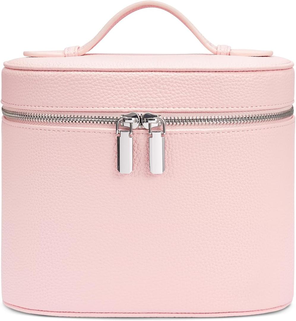 Makeup Bag, Travel Make up Case with Compartments and Handle, Portable Cosmetic Organizer Bags,Toiletry Bag for Women (L(8.5*6.3*6.7 in), Pink 1(8.5*6.3*6.7 in))