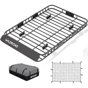 Wildroad Car Roof Cargo Carrier Combo of Upgraded 64"x 39"x 4" Roof Rack Cargo Basket with 21 Cubic ft Ultra Waterproof Anti-Tear Fabric Cargo Carrier Bag and Super Duty Bungee Cargo Net