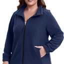 HHE Women Plus Size Fleece Jacket Zip Up Lightweight Soft Polar Fleece Jacket (Navy Blue, 2X)
