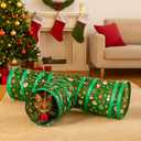 Christmas Cat Tunnel 3-Way Tube Toy  Foldable Holiday Cat Play Tunnel with Crinkle and Peek Holes for Indoor Cats and Kittens