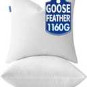 MIULEE 22 x 22 Goose Feather Down Pillows with 100% Cotton Cover, Set of 2 Soft Fluffy Decorative Pillow Inserts for Sofa Bed Couch Living Room White