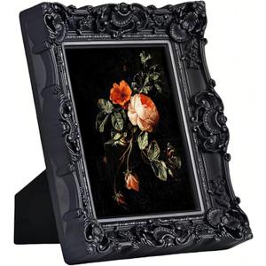 Black 6X8 Vintage Picture Frame, Gothic Ornate Antique Style with Real Glass, 6 X 8 Photo Frame for Wall or Tabletop, Home Decor
