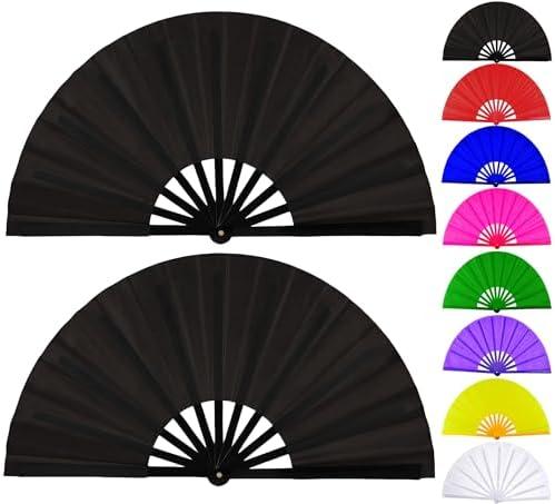 Fans for Line Dancing Line Dance Popping Fan 2pcs Boots on the Ground Hand Fan for Women Foldable Large Big Rave Fan Clacking Fans for Line Dancing that Make Sounds Clack Clapping Pop Snap(2pcs Black)