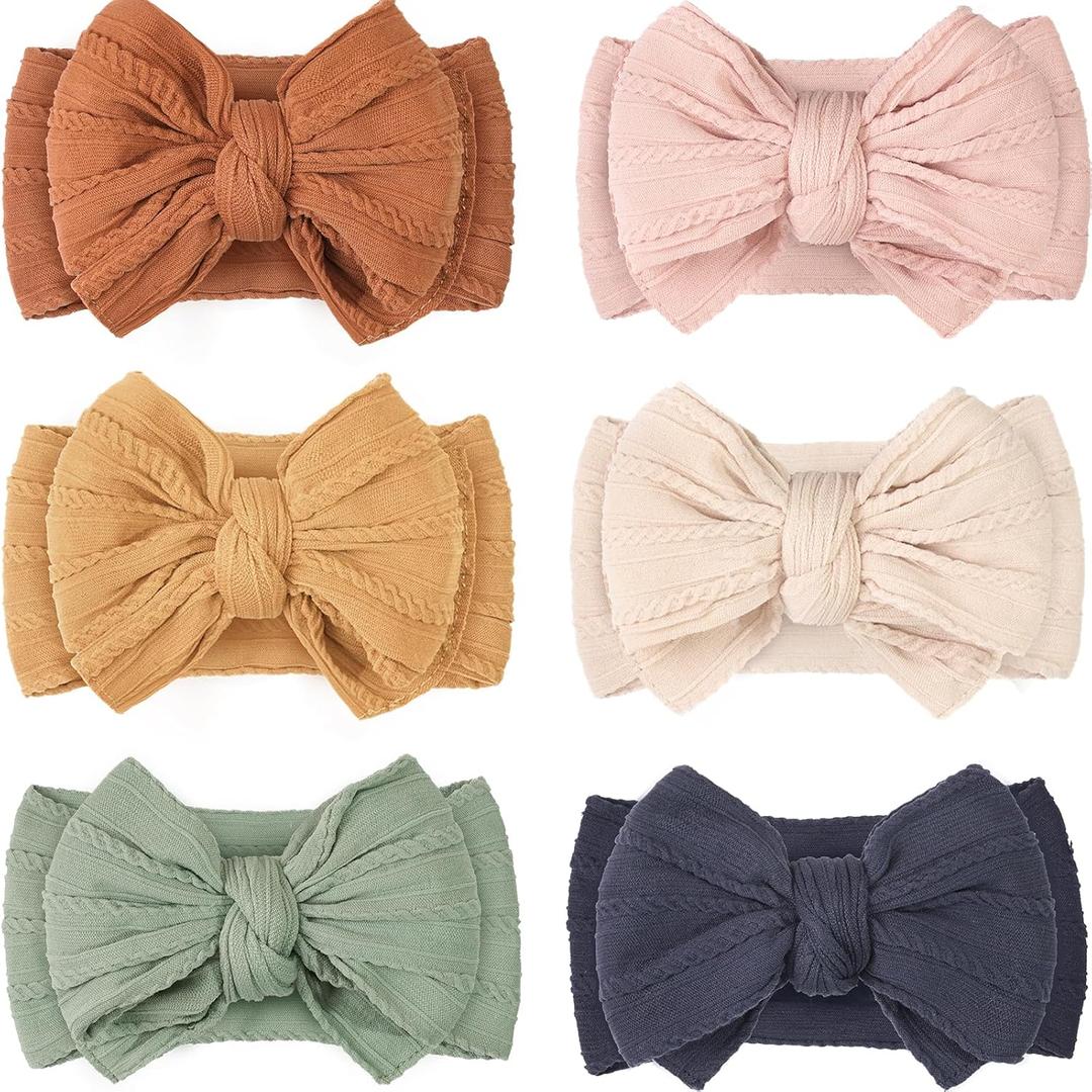 CLLOT 6 Pcs Baby Bows Headbands Nylon Hairbands Baby Girl Bows Hair Accessories for Newborn Infant Toddler Essentials (Brown Series) (Spring)