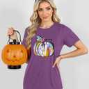 Women's Halloween Tops, Pumpkin Head Graphic Tees with Subtle Ghost Accents for Spooky Season Casual Wear (Purple, XL)