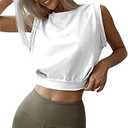 ARRIVE GUIDE Crop Top Athletic Shirts for Women Cute Sleeveless Yoga Tops Running Gym Cotton Cropped Workout Clothes, M