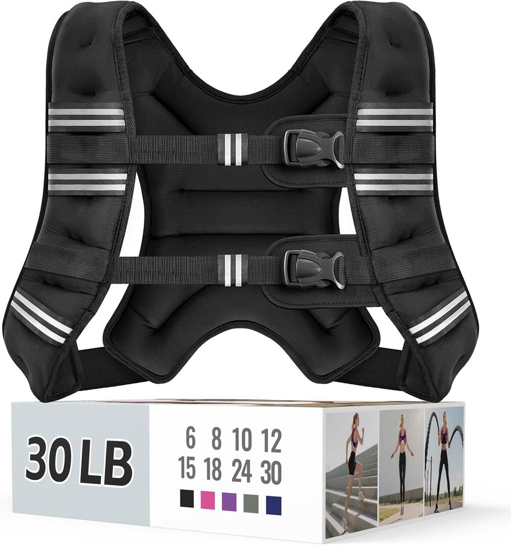 Zeerun Weighted Vest for Women & Men with Reflective Stripe and Adjustable Buckle, Comfortable & Durable Rucking Vest for Walking, Running & Strength Training (30 Lb, Black)