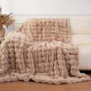 Super Comfort Oversized Warm Thick Bubble Luxury Plush Rabbit Faux Fur Throw Blanket, Fluffy Blanket, Soft Cozy Blanket for Couch Chair Bed Sofa Living Room (Wheat, 60inX80in)