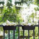 Dahey 4 Pcs Metal Hanging Flower Pots for Railing Fence Outdoor Planter 15.7 Inch Hanging Bucket Pots Countryside Window Flower Plant Holder with Detachable Hooks for Garden Yard Home Decor,Black