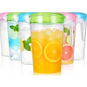 6 Pcs 70 Oz Water Plastic Pitcher with Handle and Lid,Tea Pitcher With Lid for Easy Pouring, Half Gallon 2 Quart Round Water Pitcher for Juice Iced Tea Lemonade,Assorted Colors