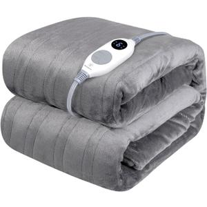 Westinghouse Electric Blanket Heated Throw, Super Cozy Soft Flannel 50"" x 60"" Heated Throw with 6 Fast Heating Levels & 2-10 Auto-Off, Machine Washable, ETL&FCC Certification, Light Grey