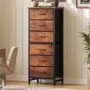 DUMOS 6 Drawers Dresser for Bedroom with Wheels, Fabric Storage Cabinet Organizer with Removable Fabric Bins, Sturdy Steel Frame for Living Room, Office, Entryway, Closets, Brown, 11.8"D x 15.7"W x 39.4"H