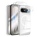 Magnetic for Google Pixel 10 pro Case, with 2X Screen Protector & 1X Camera Lens Protector, [Non-Yellowing] [Shockproof Military] Transparent Back Slim Bumper Cover Phone Case Google Pixel 10 pro