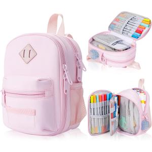 Large Capacity Pencil Case, Mini Backpack Pencil Case, Storage High Capacity Bag Pouch Holder Marker Pen Organizer, for Student, Teen Girls, Adults (Pink)