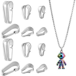 PH PandaHall 12pcs 925 Sterling Silver Pinch Bails, 3 Sizes Snap on Bails 6~12mm Snap Bail Hook Pinch Clip Necklace Connectors Pendant Clasps Charm Holder for Necklace Jewelry DIY Craft Making