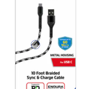 ZGear 10 Foot Braided Sync & Charge Cable - White/Black