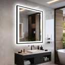 32x36 LED Bathroom Mirror - Black Border (Front and Backlit), Anti-Fog Vanity Mirror with Lights,Stepless Dimmable Illuminated Mirror,3 Colors Smart Mirror(Horizontal/Vertical)