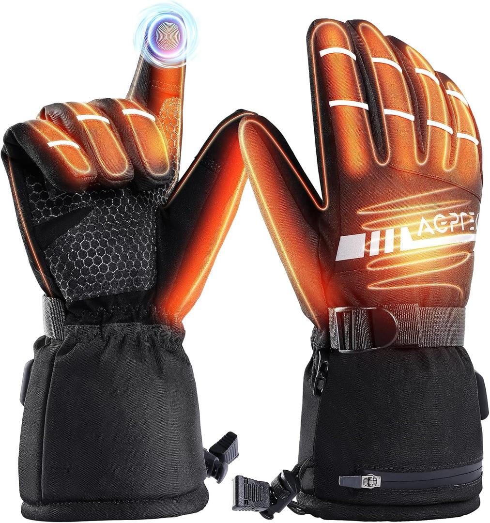 AGPTEK Heated Gloves for Men Women, 7.4V Fast Heat Rechargeable Winter Glove with Battery Indicator &Touchscreen, Waterproof Hand Warming for Skiing, Hiking, Camping, Fishing, Motorcycle (Small)