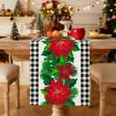 OTOSTAR Black and White Buffalo Check Plaid Holly Christmas Flowers Table Runner, Xmas Seasonal Winter Holiday Kitchen Dining Table Decoration for Home Party Decor 13x108 Inch