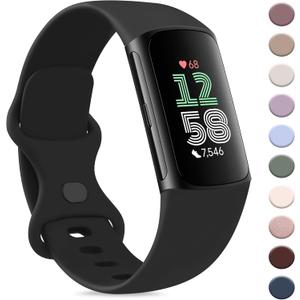 AK Sport Band Compatible with Fitbit Charge 6 Bands/Fitbit Charge 5 Bands Women Men, Classic Soft Replacement Straps Wristbands for Fitbit Charge 6/5 Advanced Fitness & Health Tracker (Black, Small)