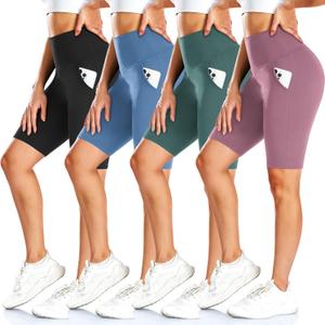 FULLSOFT 4 Pack Biker Shorts for Women with Pockets  8" High Waisted Tummy Control Workout Yoga Running Shorts (XX-Large-3X-Large, 4 Pack Black/Pink/Ins Green/Blue)