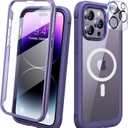 Diaclara Designed for iPhone 14 Pro Case 6.1,[Compatible with MagSafe] Full Body Rugged Magnetic Protective Case+Tempered Glass Camera Lens Protector w/Built-in Screen Protector (Purple-Mag) (iPhone 14 Pro 6.1", Magnetic Purple)