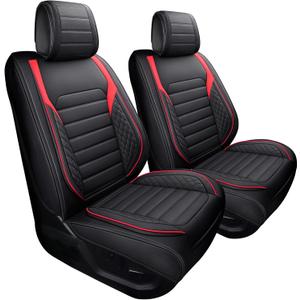 YIERTAI F150 Seat Covers Compatible with Ford F-150 for 2009-2025 F150 2017-2025 F250 F350 F450 Crew Cab Supercab Super Duty King Ranch Lariat Limited Waterproof Leather(2 PCS Front/Black-Red)