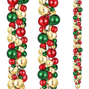 2 Pcs Christmas Ball Garland 6 ft Ball Ornaments Christmas Bulb Garland Xmas Tree Bauble Decorations for Party Supplies Indoor Outdoor Home Office Decoration Accessories(Red,Green,Gold)