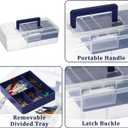 JUXYES Plastic Carry Storage Box with Removable Dividers, Clear Art Craft Supply Storage Bin Sewing Box with Handle Lid, 2 Layers Stationery Storage Case for School/Office Supplies