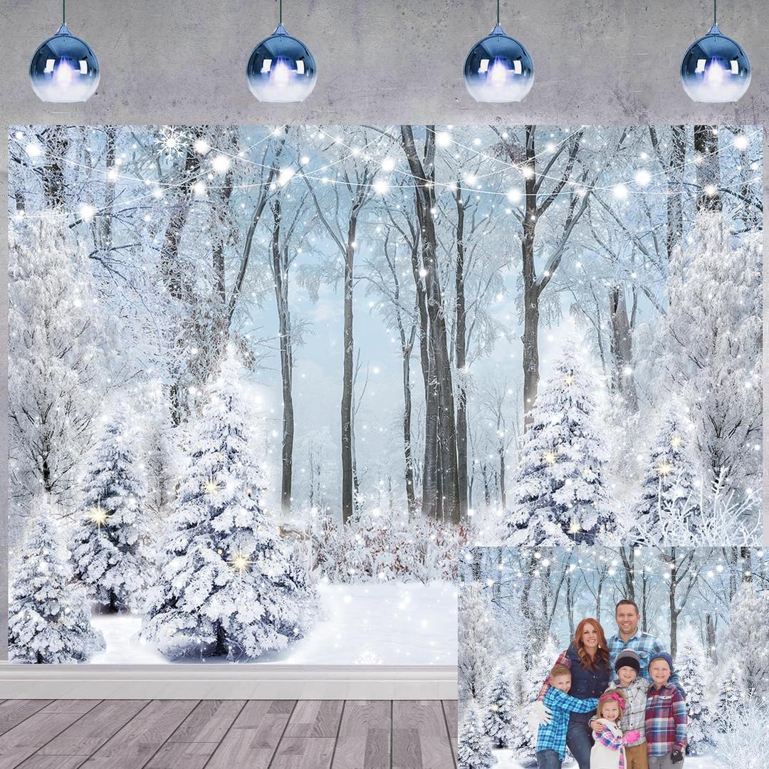 Winter Snowy Forest Backdrop 9x6FT Winter Wonderland Christmas Tree Snow Scene Photography Background Christmas Family Holiday Party Decoration Banner Supplies