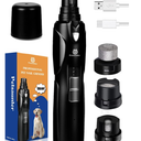 Petsaunter Dog Nail Grinder, 2-Speed and LED Light, Touch-Switch, TypeC, Quiet and Low-Vibration Dog Nail Trimmers, and 3 Ports for Large Dogs, Medium, Small Dogs Cats Pets with Hard or Thick Nail