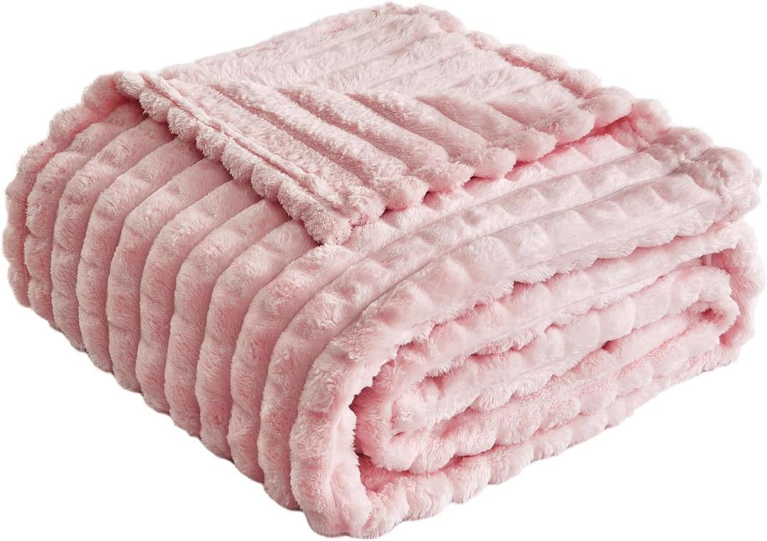 FY FIBER HOUSE Throw Blanket for Couch Soft Warm Fuzzy Twin Size Blankets for Sofa All Season Use, 60x80 Inches, Pink