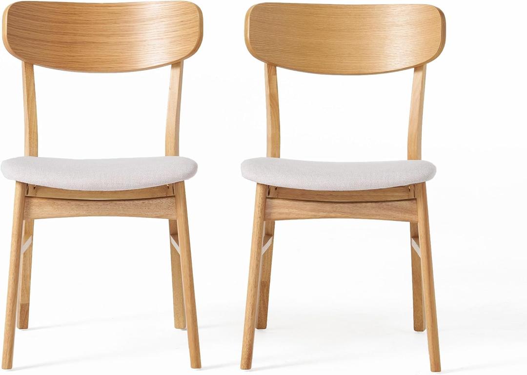 Christopher Knight Home Lucious Fabric / Oak Finish Dining Chairs, 2-Pcs Set, Light Beige
