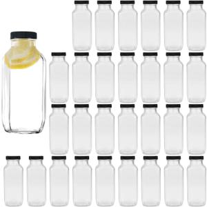 8 oz Glass Bottles,Reusable Glass Water Bottle With Airtight Lids,Vintage Drinking Jars for Smoothies, Kombucha,Tea,Juicing Bottles Beverage Milk Bottle With Caps,Liquid Storage Jars 16pack (Black)