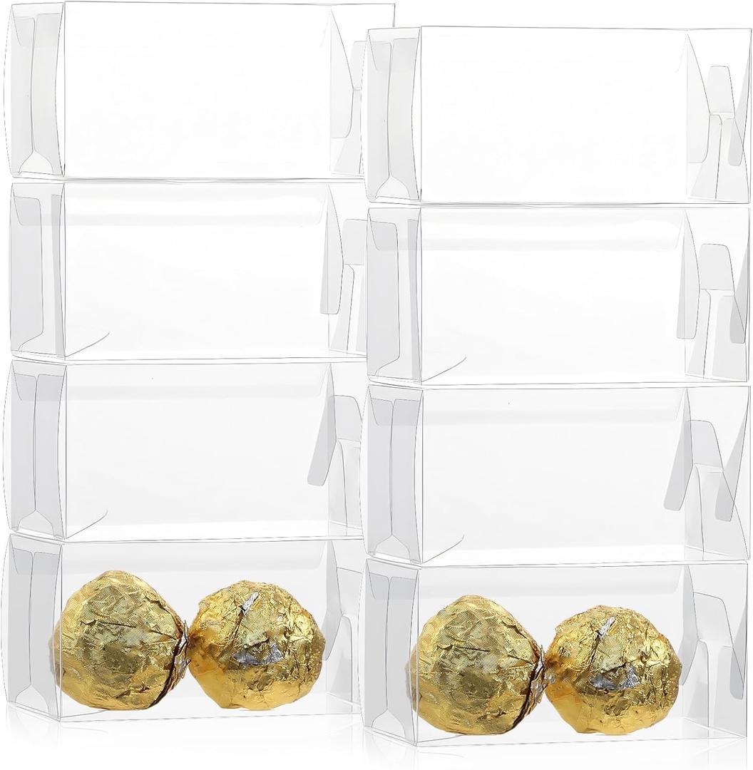 150 Pack 3.1x1.5x1.5 Inch Clear Chocolate Gift Box, Small Plastic Candy Box for 2 Truffles, Reusable Wedding Favor Containers for Baby Shower Birthday Celebration Party Bakery Pastry Treat Macaron