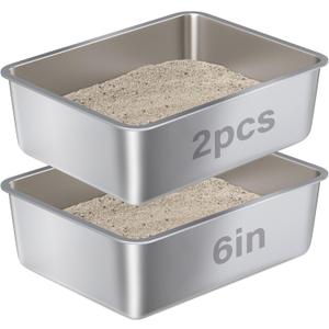 Stainless Steel Litter Box -Metal Cat Litter Box,Cat LitterBox 6" High Sided for Kitty/Kitten/Rabbit/Puppy (2 Pack),Metal Tray/Catlitter Pan Odor-Proof & Non-Stick Easy Clean.